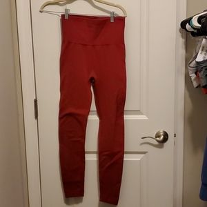 Red High Waisted Fleece Lined Leggings